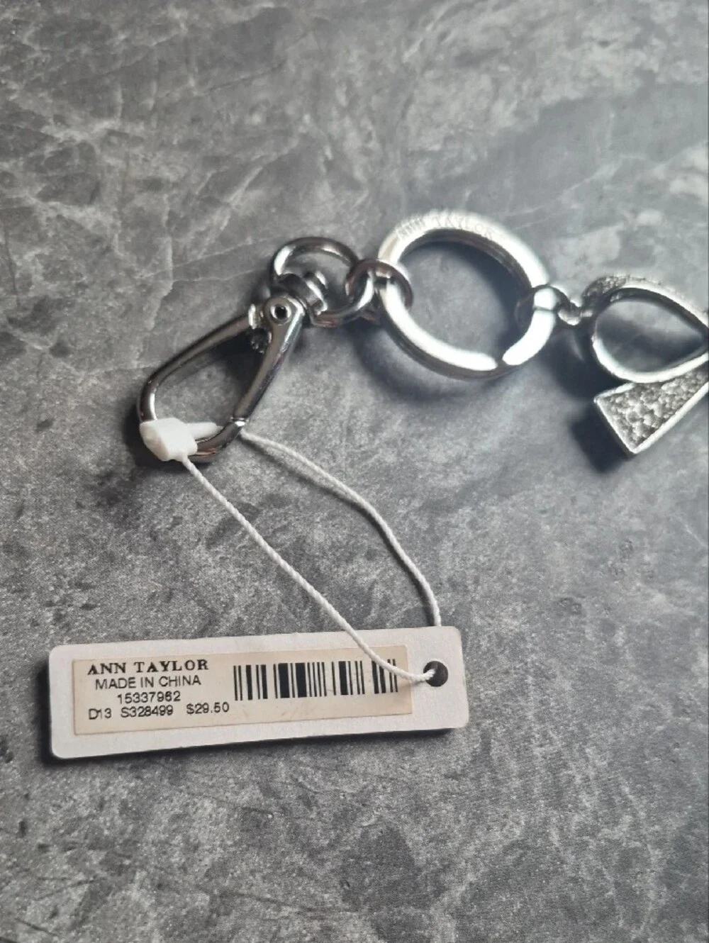 Ann Taylor Silver Crystal Bow Key & Card Holder Charm